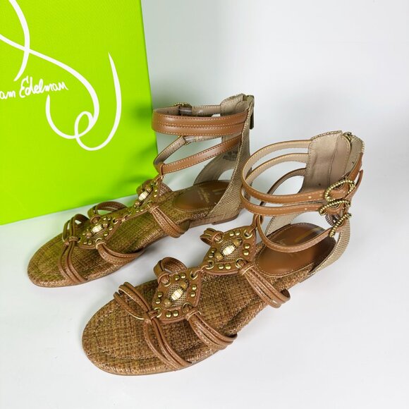 Sam Edelman Danica Gladiator Wedge Sandal Boho Woven Strappy Beaded Ankle Strap - Picture 3 of 12